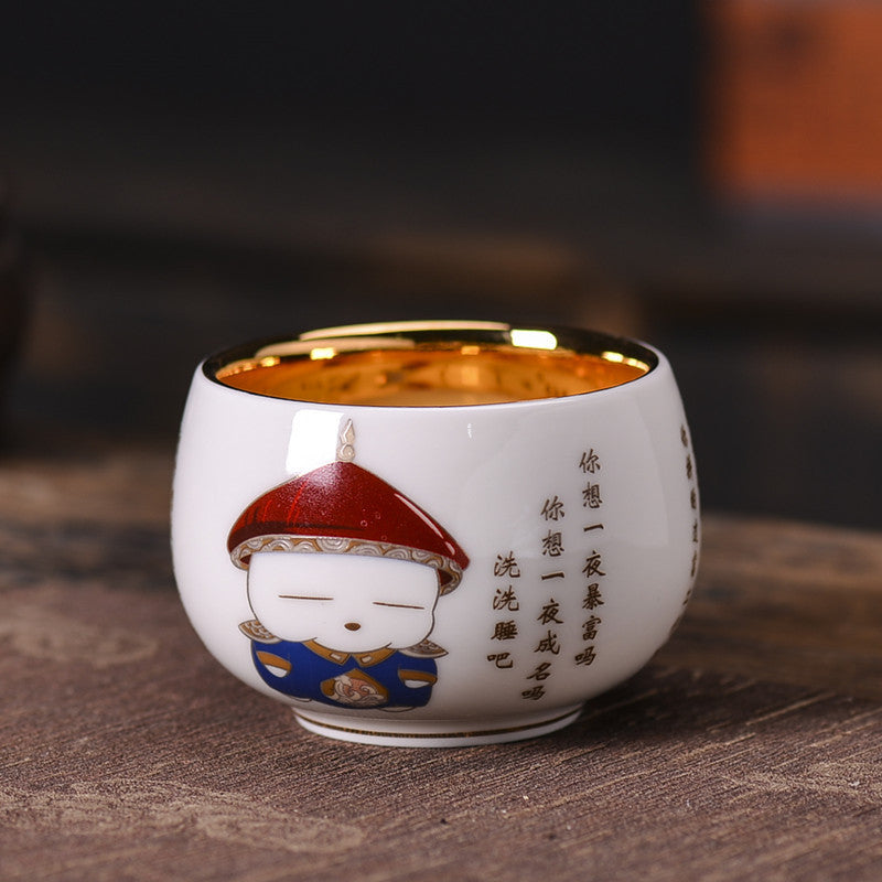 Gilt cup, enamel blue and white teacup, master cup