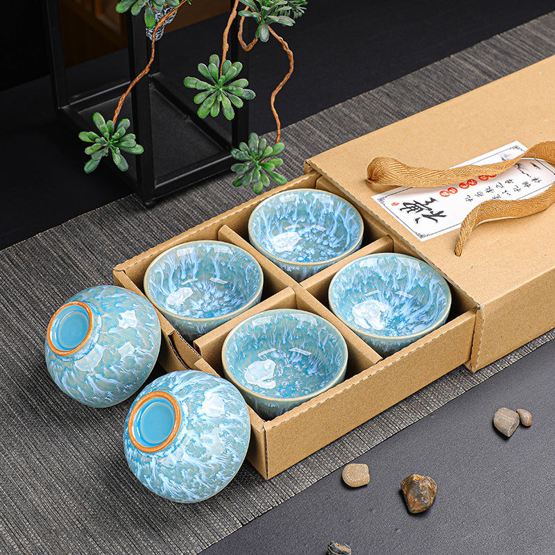 窑变6色茶杯陶瓷主人杯、品茗杯 茶具茶碗套装、建盏茶盏、天目盏杯