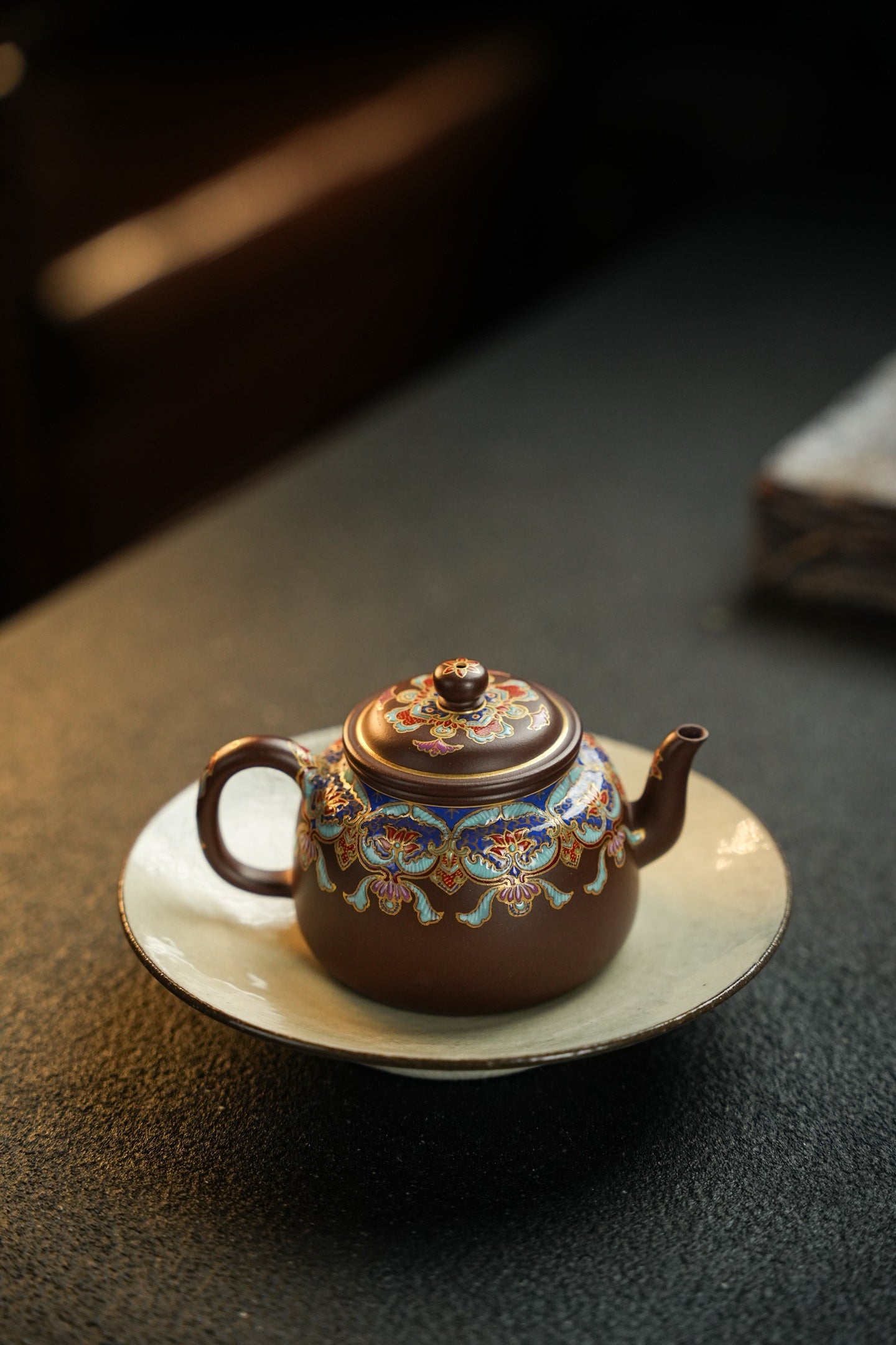 原礦極品老紫泥琺瑯彩景雅紫砂壺「20250822每日特價」