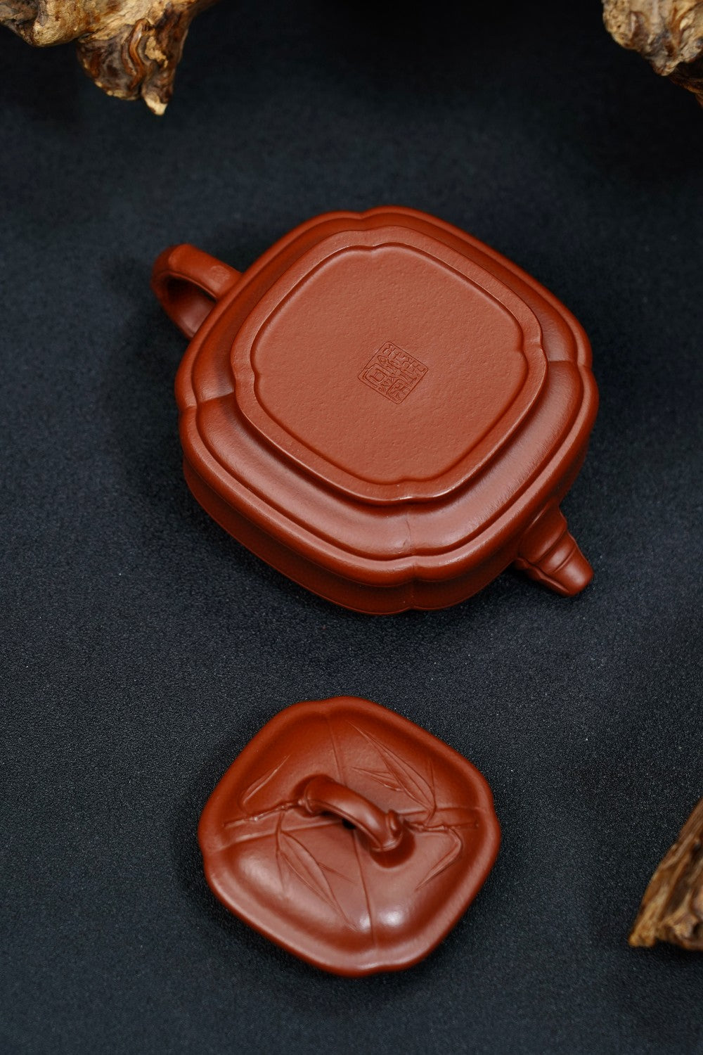 全手工極品朱泥四方竹鼓紫砂壺「20240314每日特價」