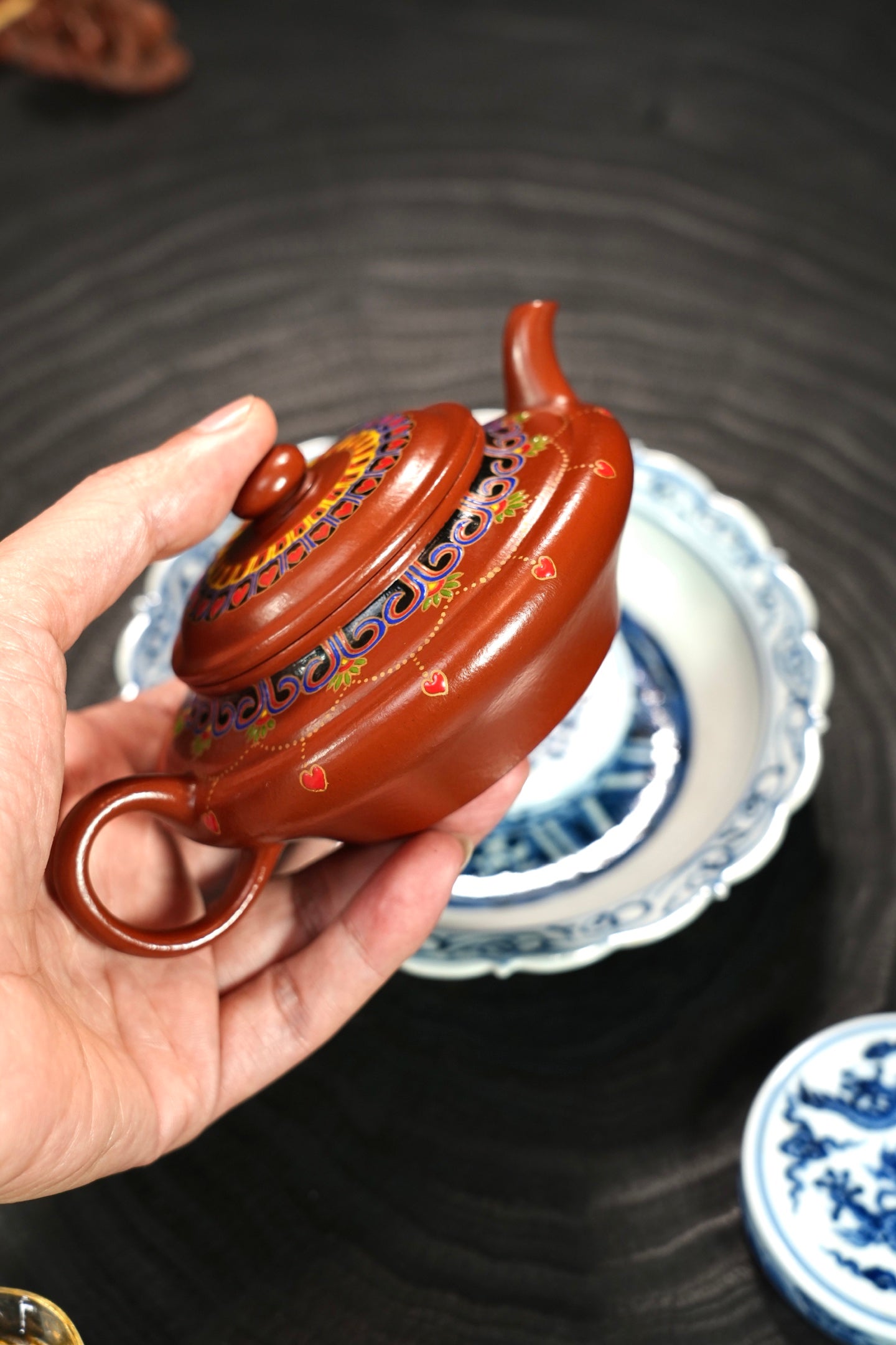 原礦極品朱泥琺瑯彩虛扁紫砂壺「20260422每日特價」