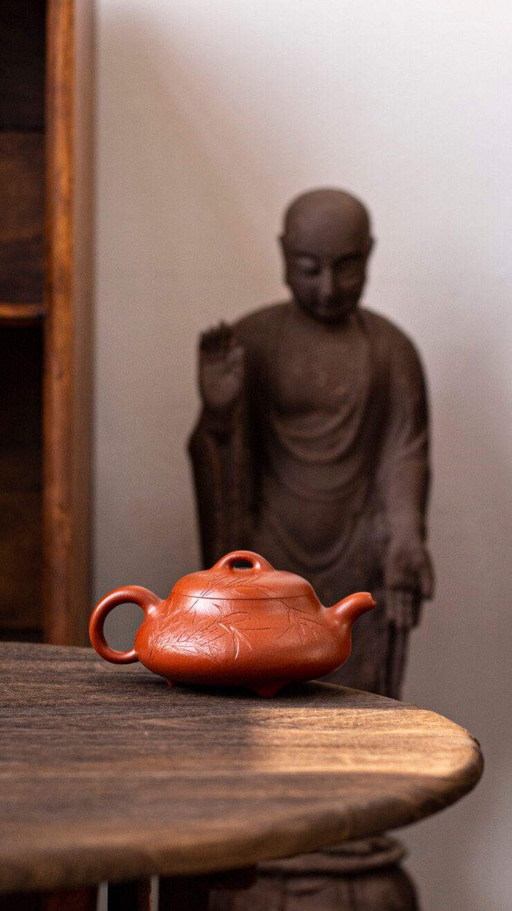 全手工原矿朱泥汉棠石瓢紫砂壶