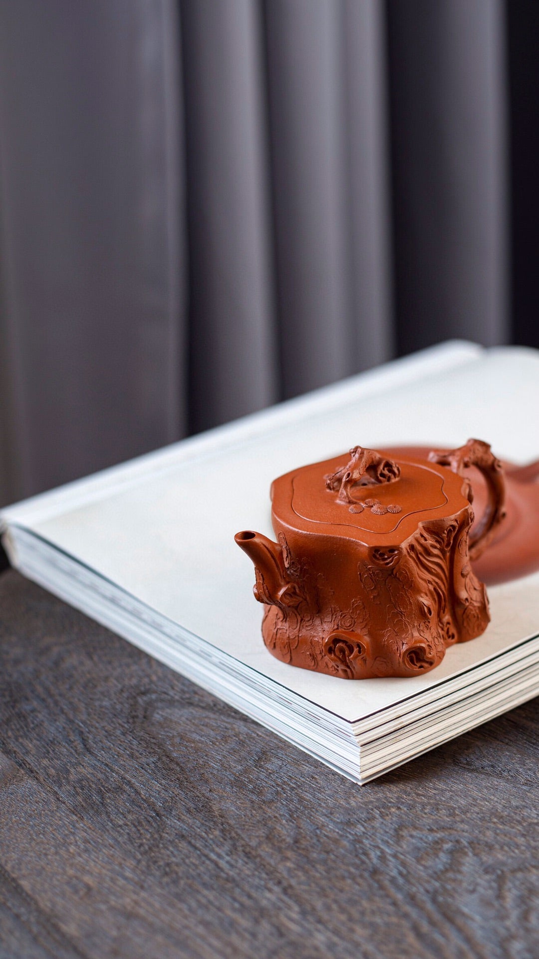 全手工朱泥松桩紫砂壶