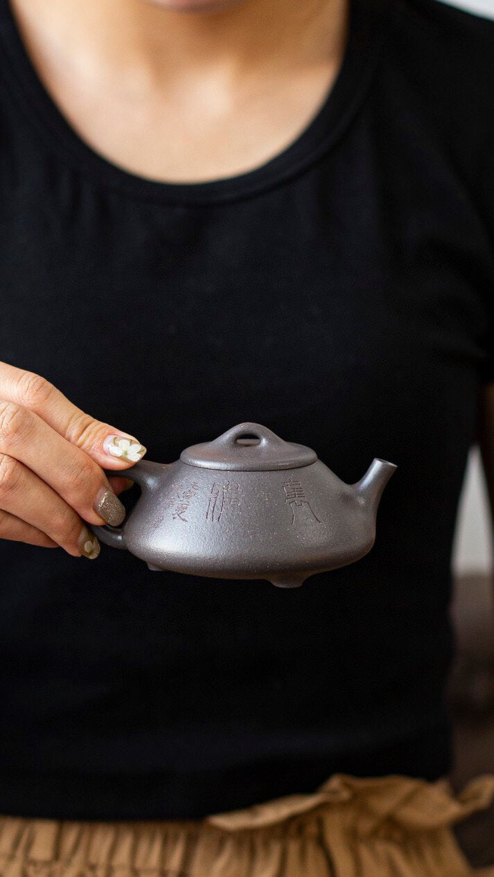 原矿顶级天青料镜瓢紫砂壶