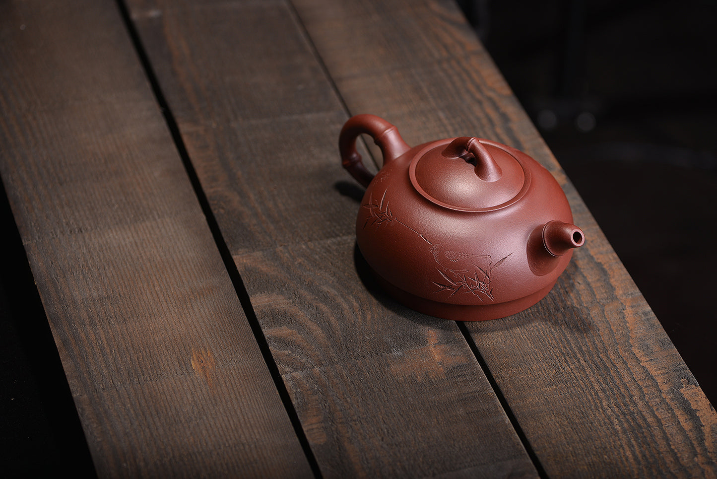 枣红泥劲竹紫砂壶
