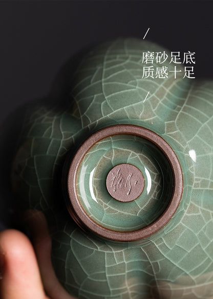 Longquan Celadon Handmade Master Single Cup Ceramic Song Yun Household Kung Fu Tea Set Tasting Cup Wufu Plum Blossom Cup