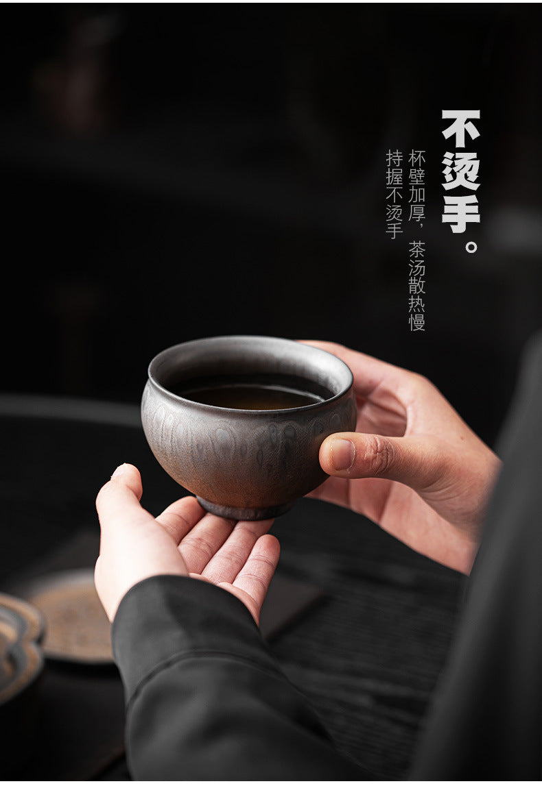 粗陶茶杯主人杯、鎏金窑变品茗杯、陶瓷复古大号茶碗