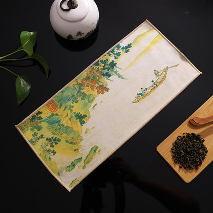 New thickened suede tea towel, tea cup and tea mat cloth, Chinese-style painted national tide ancient style raising pot absorbent tea towel 【Gift】