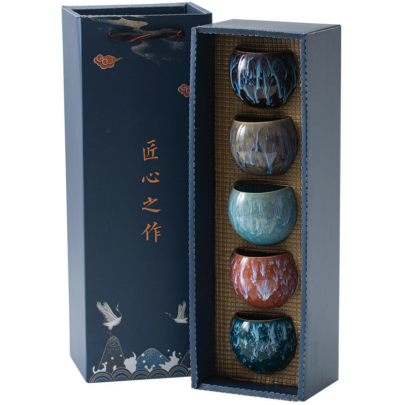 Kiln Transformation Five Elements Cup, Ceramic Master Cup, Tea Cup, Jianzhan Tea Cup Set, Tianmu Glazed Dragon Egg Cup