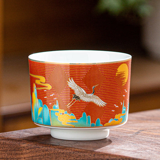 Enamel silver teacup, 999 sterling silver liner Ruihe teacup, Kung Fu tea set master cup set gift box