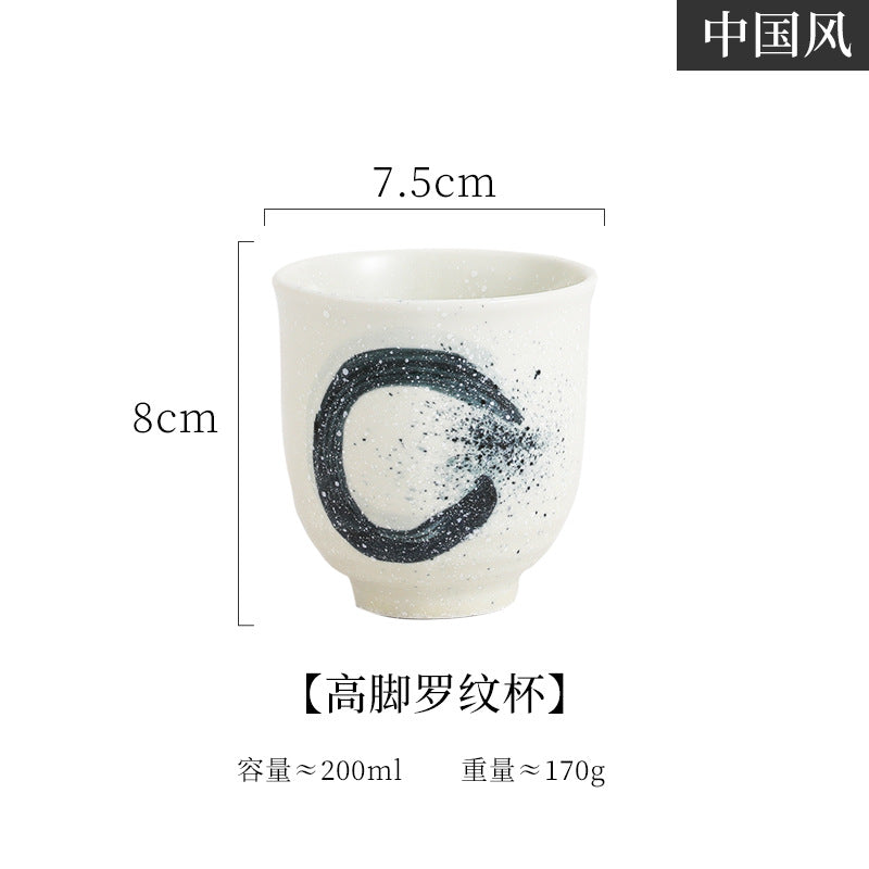 陶瓷复古茶杯、水杯、粗陶手绘杯子、日式功夫茶杯