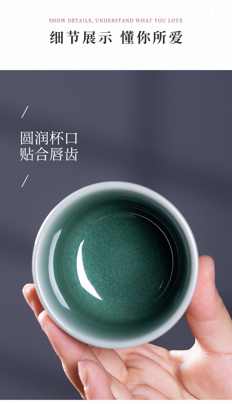 Longquan celadon handmade jumping knife double glaze combined with master cup ceramic kung fu tea tasting cup