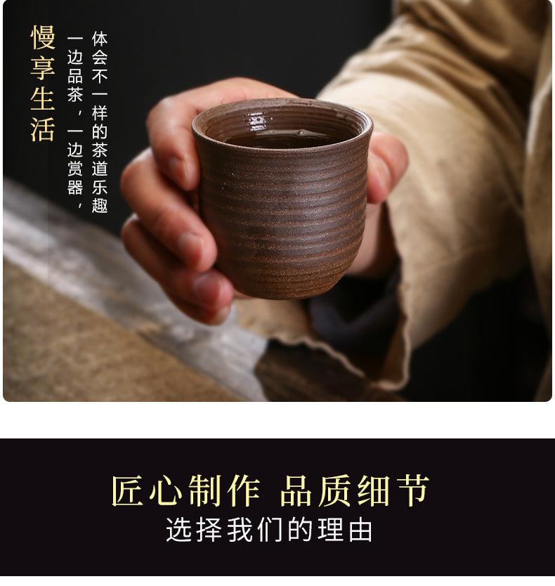 复古手工粗陶大茶杯、斗笠陶瓷主人杯、茶盏