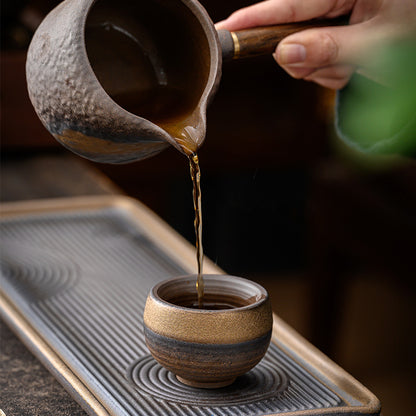 Ancient roasted rough pottery tea cups, semi-handmade Japanese tea bowls, ceramic master cups, gilded unglazed