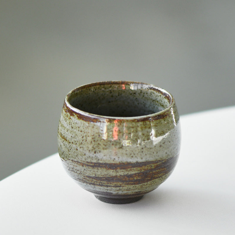 日式茶杯 粗陶茶具套装、手工刷釉窑变陶瓷主人杯
