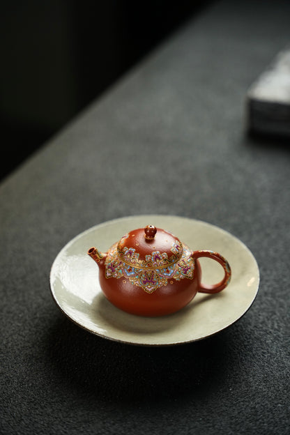 原礦朱泥琺瑯彩豆蔻紫砂壺「20220822每日特價」