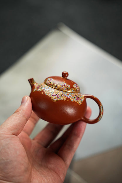 原礦朱泥琺瑯彩豆蔻紫砂壺「20220822每日特價」
