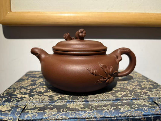 孤品原礦文革早期底槽清仿古石榴壺「周春燕紫砂壺」