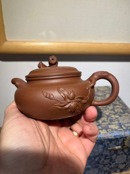 孤品原礦文革早期底槽清仿古石榴壺「周春燕紫砂壺」