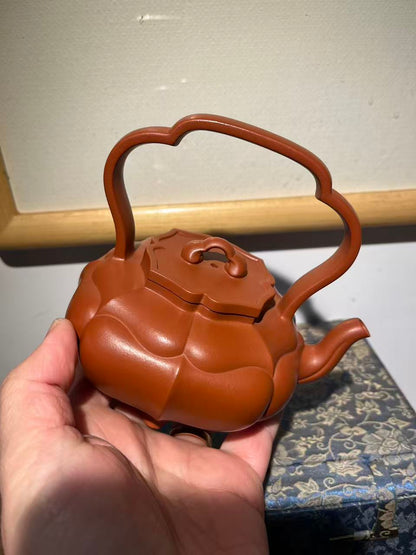 孤品原礦朱泥筋紋提梁紫砂壺「周春燕紫砂壺」