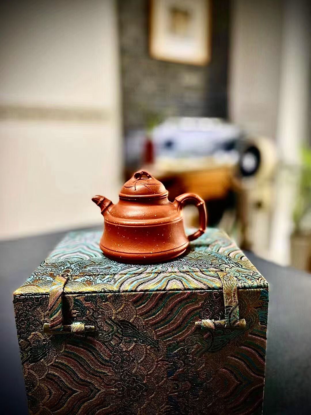 「典藏泥料」全手工朱泥鋪生砂段泥竹鼎紫砂壺