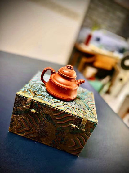 「典藏泥料」全手工朱泥鋪生砂段泥竹鼎紫砂壺