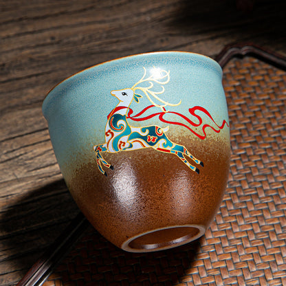 粗陶窑变品茗杯陶瓷茶杯、复古柴烧大号主人杯、功夫茶具、山水茶盏