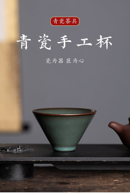 龙泉青瓷手工铁胎主人杯功夫茶杯 陶瓷大容量斗笠杯单杯