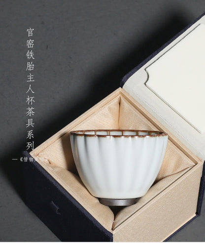 Official Kiln Ceramic Bamboo Hat Cup, Retro Moon White Tea Cup