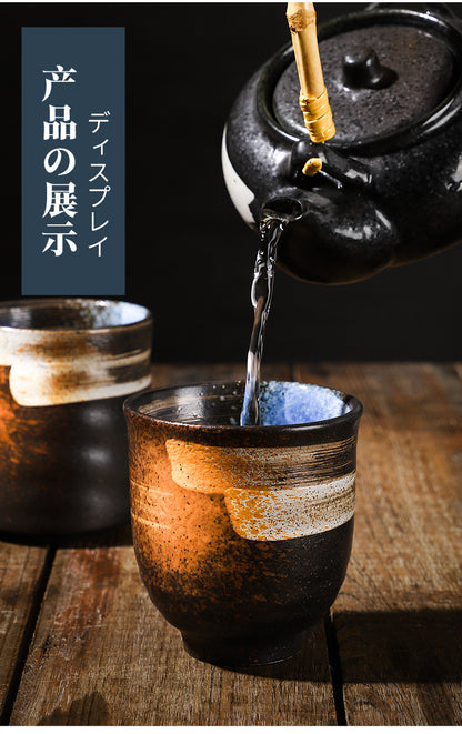 陶瓷复古茶杯、水杯、粗陶手绘杯子、日式功夫茶杯