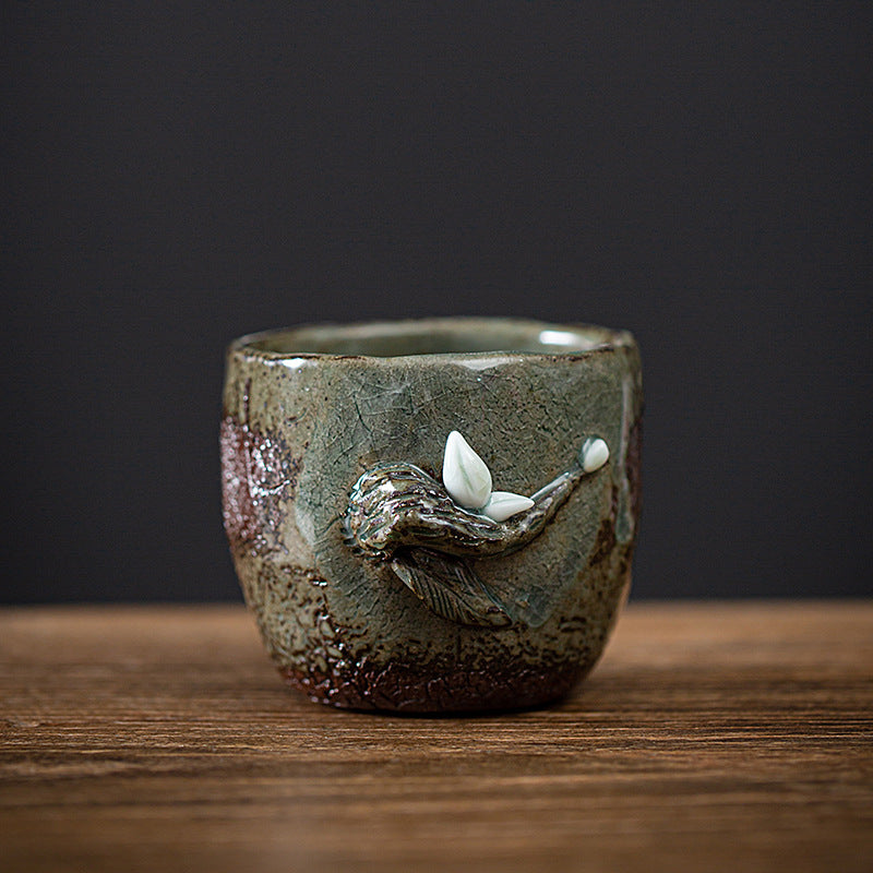 Pure hand-kneaded flower antique firewood raw ore cup