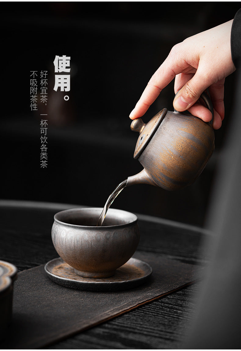 粗陶茶杯主人杯、鎏金窑变品茗杯、陶瓷复古大号茶碗