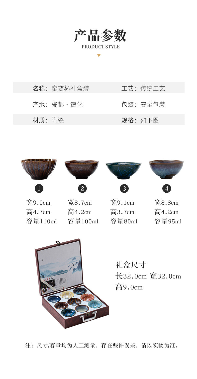 Kiln Change Tianmu Glaze Nine-Color Jianzhan Bamboo Hat Teacup Set