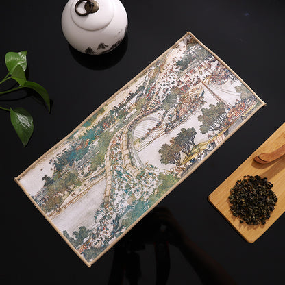 New thickened suede tea towel, tea cup and tea mat cloth, Chinese-style painted national tide ancient style raising pot absorbent tea towel 【Gift】