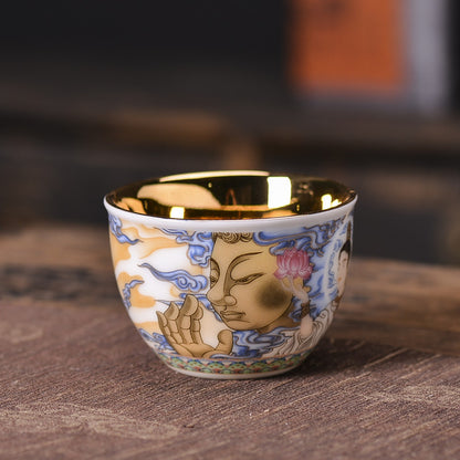 Gilt cup, enamel blue and white teacup, master cup