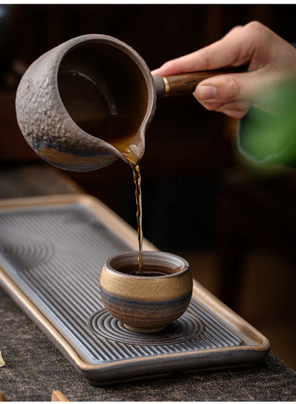 Ancient roasted rough pottery tea cups, semi-handmade Japanese tea bowls, ceramic master cups, gilded unglazed