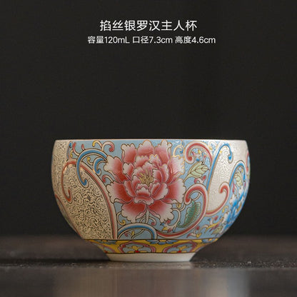 Sterling silver cloisonné enamel, Wanhua master cup, court style tea cup, Kung Fu tea cup, scent cup