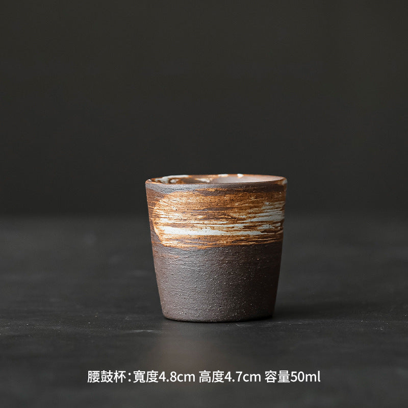 日式粗陶手作茶杯 仿古釉茶器陶瓷主人杯