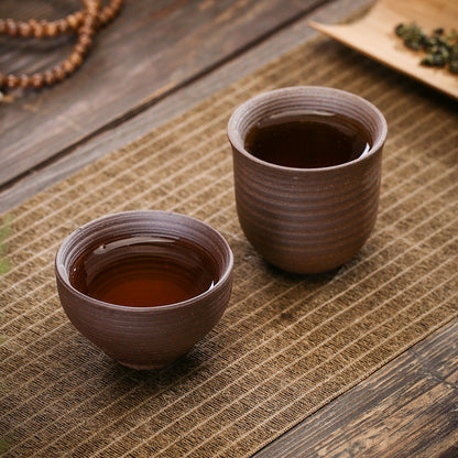 Retro handmade rough pottery large teacup, bamboo hat ceramic master cup, tea cup