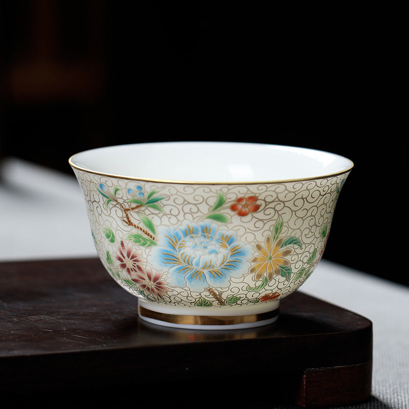 Sterling silver cloisonné enamel, Wanhua master cup, court style tea cup, Kung Fu tea cup, scent cup