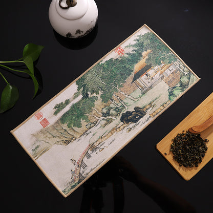 New thickened suede tea towel, tea cup and tea mat cloth, Chinese-style painted national tide ancient style raising pot absorbent tea towel 【Gift】