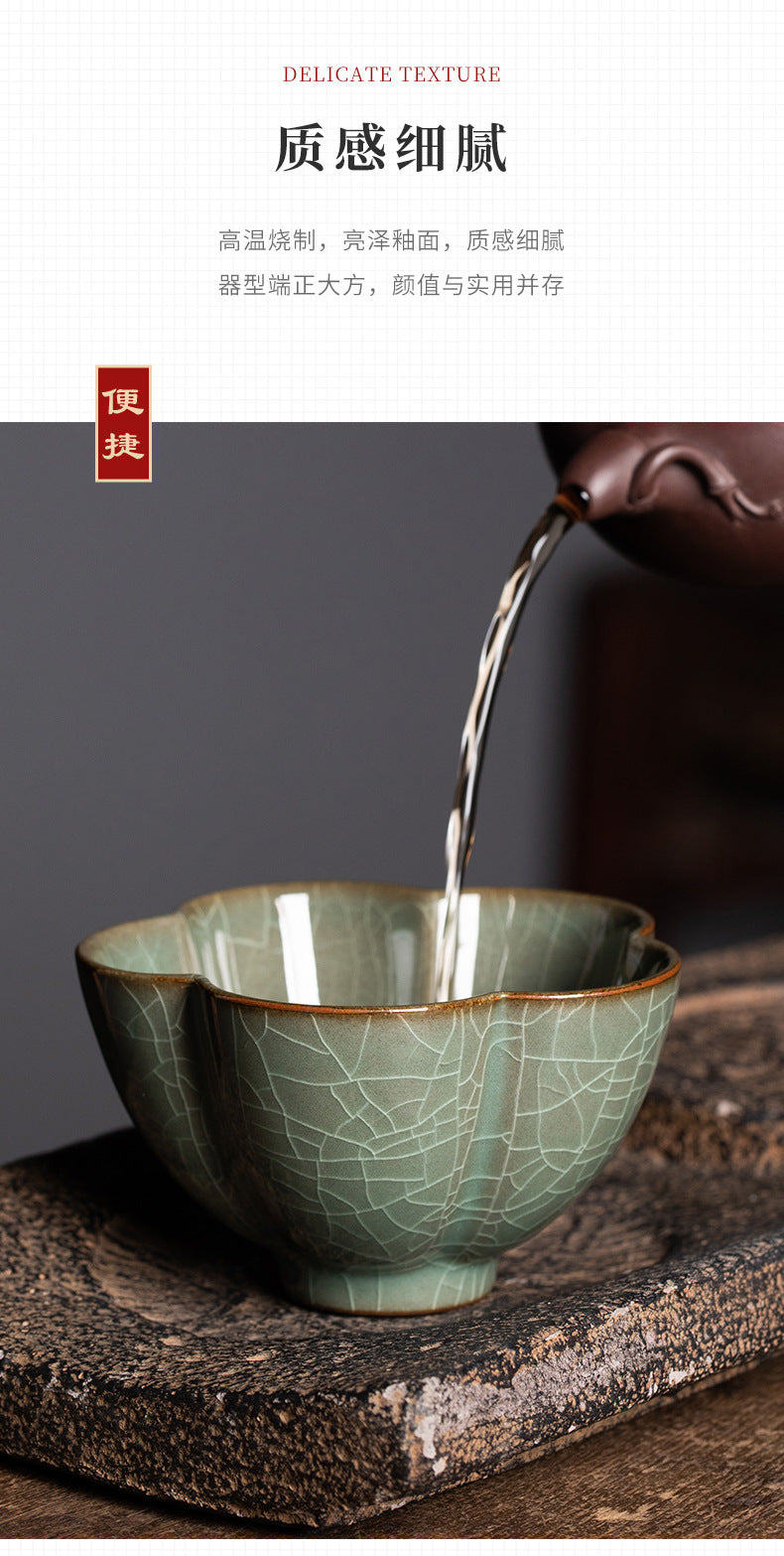 Longquan Celadon Handmade Master Single Cup Ceramic Song Yun Household Kung Fu Tea Set Tasting Cup Wufu Plum Blossom Cup