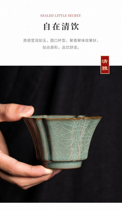 Longquan Celadon Song Yun Antique Handmade Master Cup Ge Kiln Ice Crack Ceramic Tea Cup