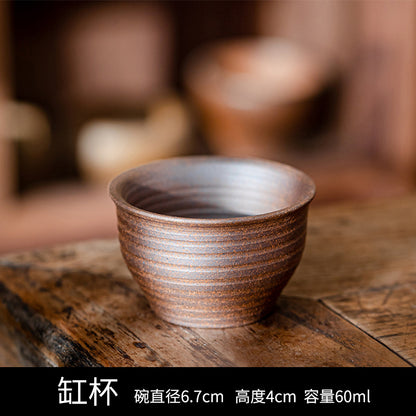 复古手工粗陶大茶杯、斗笠陶瓷主人杯、茶盏