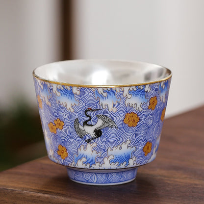 Enamel silver teacup, 999 sterling silver liner Ruihe teacup, Kung Fu tea set master cup set gift box