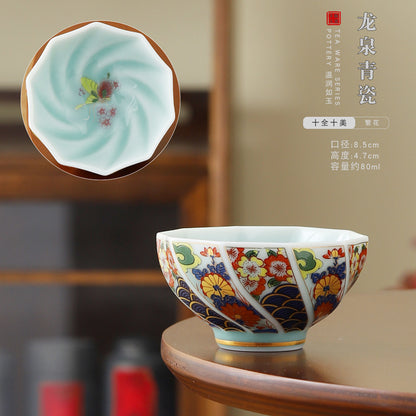 Celadon enamel color ceramics are perfect, all directions come to wealth, special-shaped tea cup, kung fu tea set, tea tasting single cup master cup