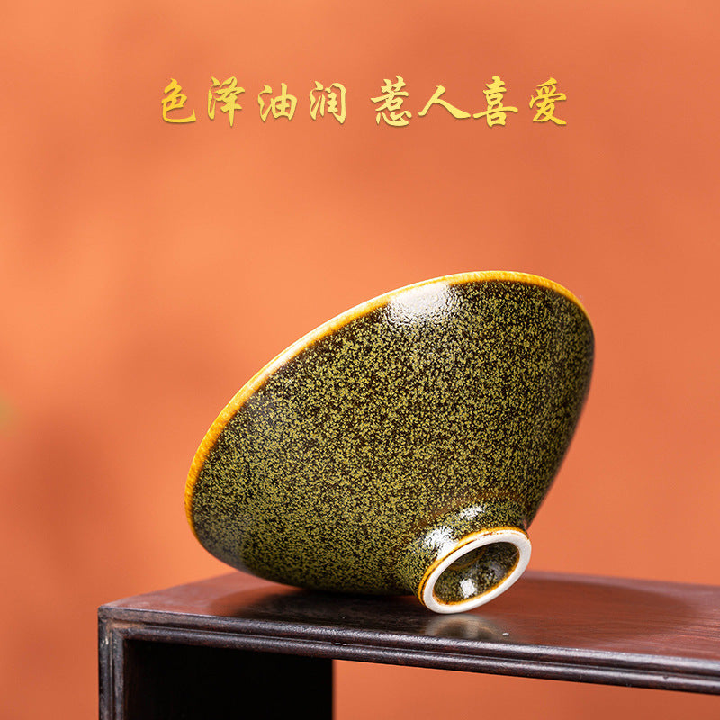 景德镇茶叶沫金花斗笠杯 复古中式陶瓷主人茶杯