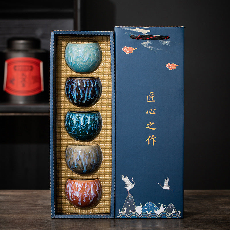 Kiln Transformation Five Elements Cup, Ceramic Master Cup, Tea Cup, Jianzhan Tea Cup Set, Tianmu Glazed Dragon Egg Cup