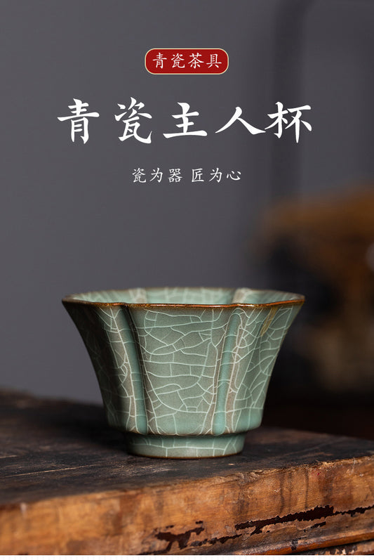 Longquan Celadon Song Yun Antique Handmade Master Cup Ge Kiln Ice Crack Ceramic Tea Cup