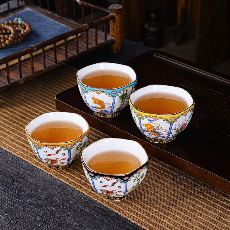 景德镇中式复古珐琅彩茶杯、茶盏、主人杯、品茗杯套装
